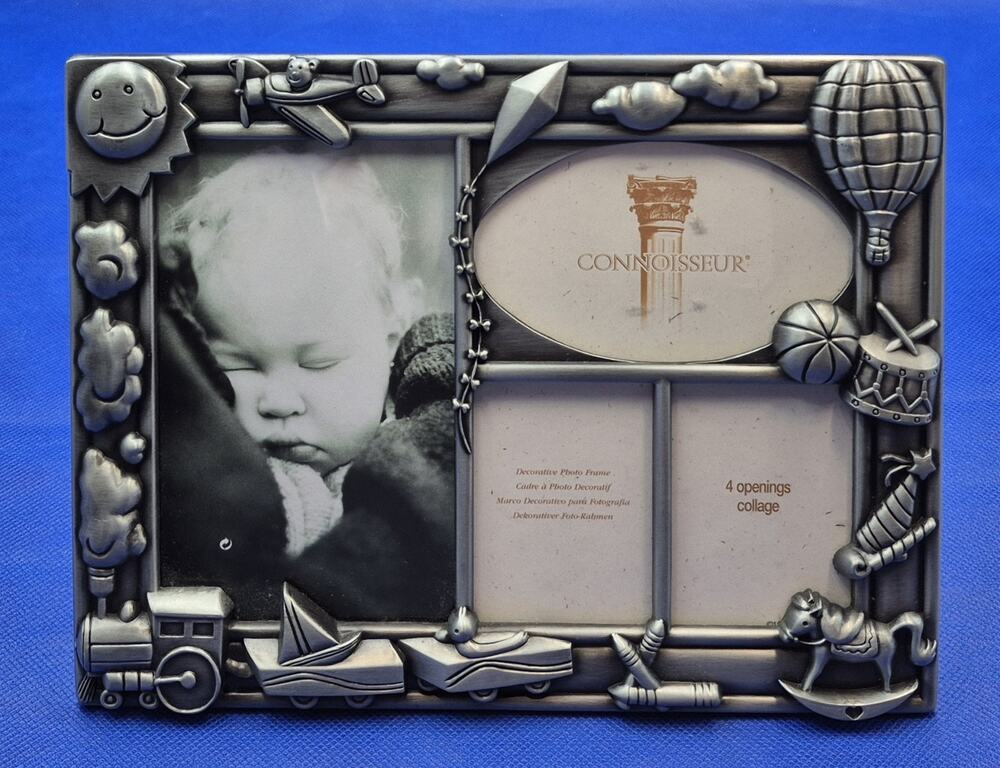 Connoisseur Pewter Easel Back Baby Photo Frame 4 Openings 9x7" UNUSED